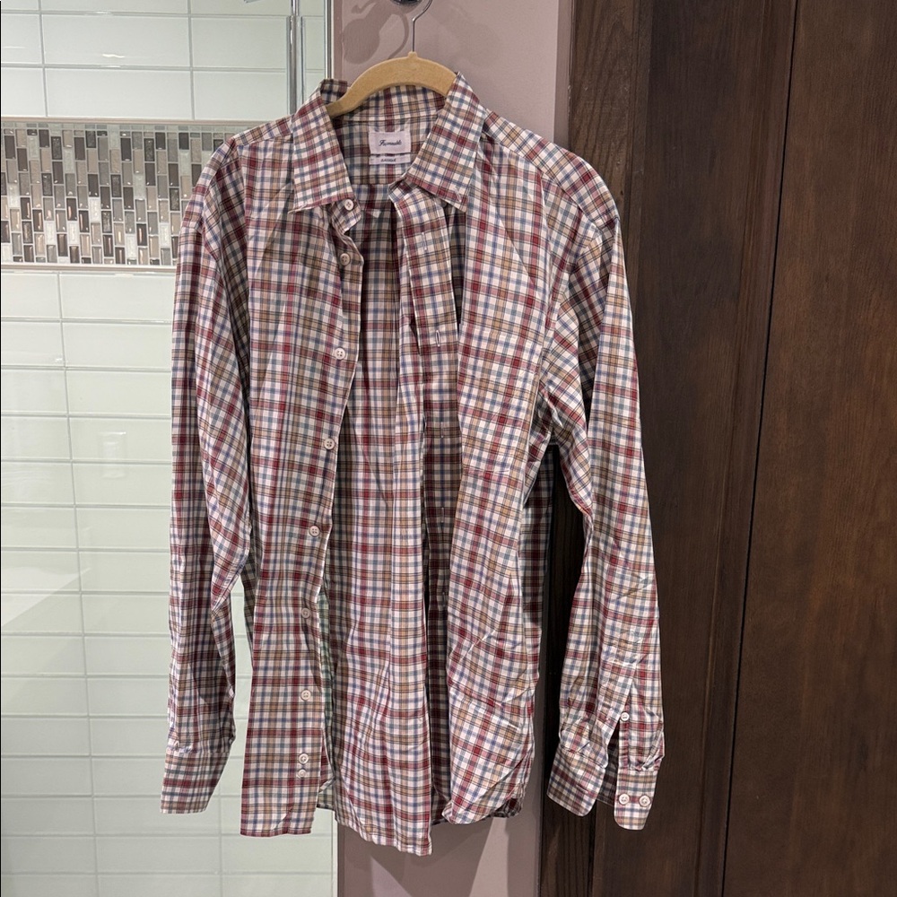 Faconnable Men's Casual Plaid Shirt - Red and White